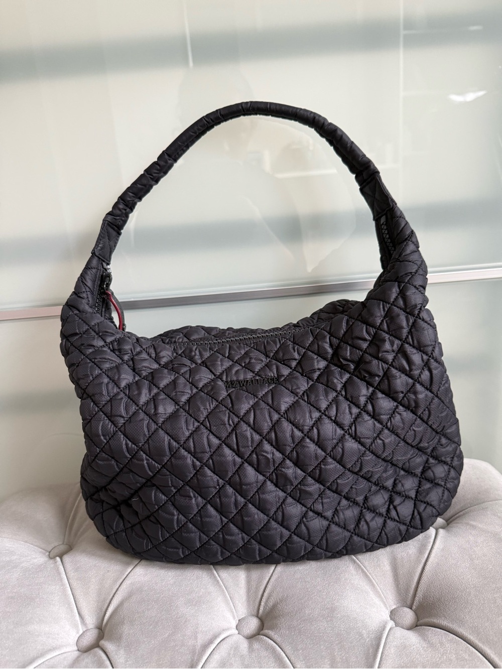 Quilted Hobo Shoulder Bag - Black